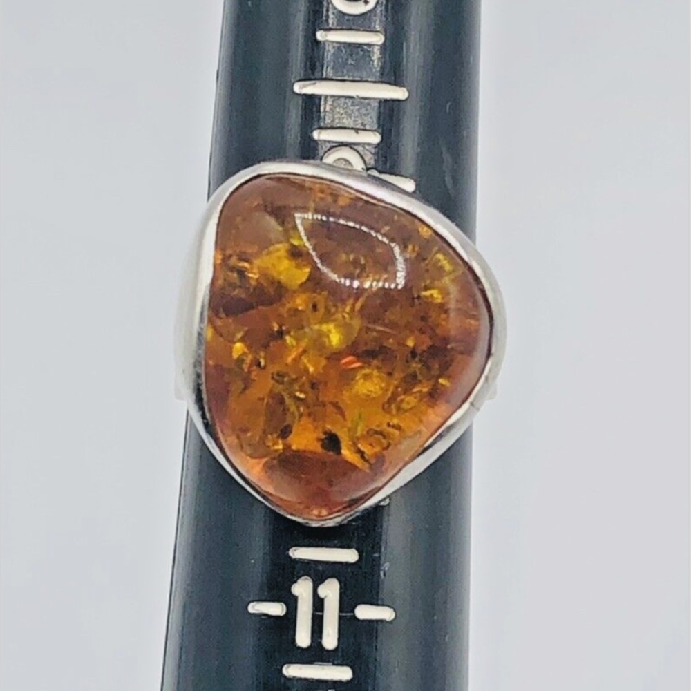 LARGE 925 STERLING Silver & BALTIC AMBER RING SIZE 9.5 Ladies Jewelry